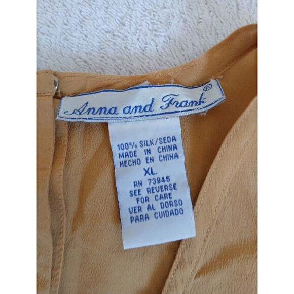 VINTAGE Anna and Frank Yellow 100% Silk Blouse Size XL Retro Office Cute Top - Picture 11 of 12